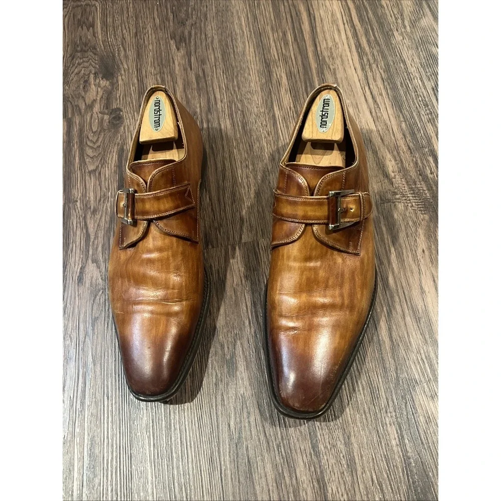 Magnanni Marco Monk Strap Dress Shoes Brown Leather Made Spain Men Size 10.5M